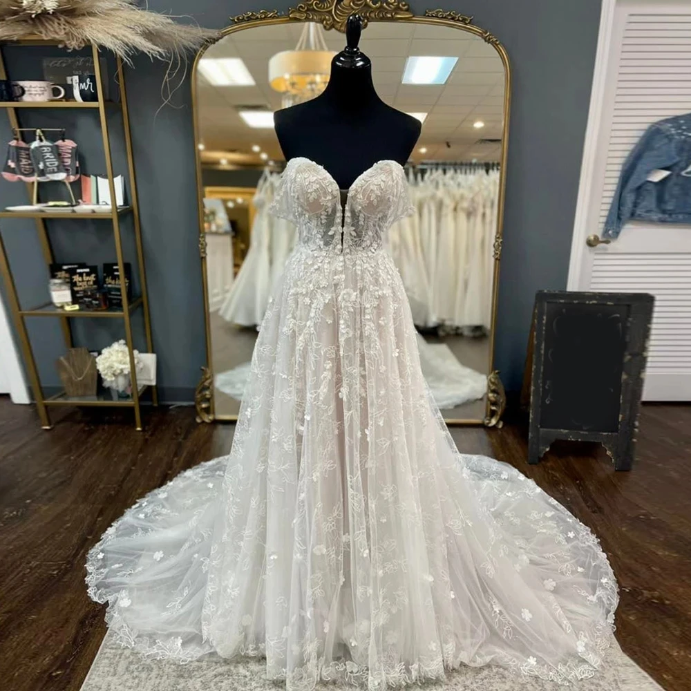 

Long Luxury Lace Elegant Bride Dress Boho Wedding Dresses For Women Off-The-Shoulder Sexy Wedding Gowns vestidos de novia