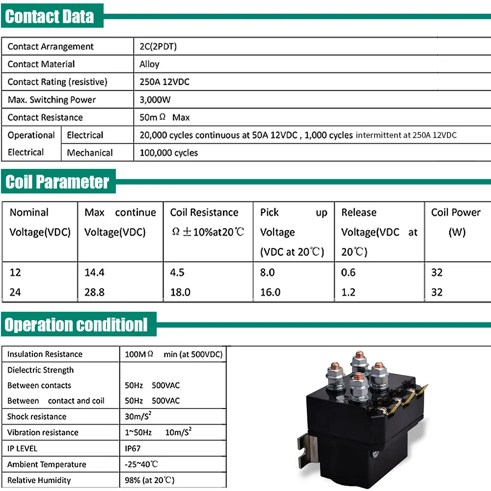 Relais de treuil, Relais, Qiilu Contacteur de Relais de Solénoïde de Treuil  de 12V 200A Contacts Normalement Ouverts Universels pour ATV UTV