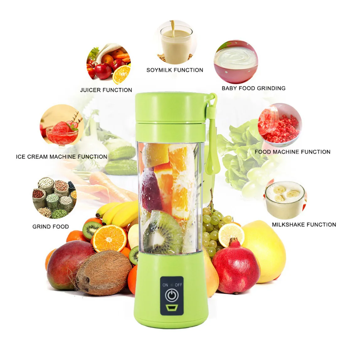 Portable Fruit Juice Cup USB Rechargeable  Electric 6 Blades Juicer Cup Machine Mini 380ml Blender Fruit Smoothie Food Juicer