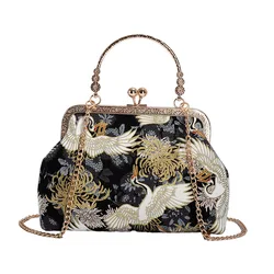 Silk Embroidery National Style Patchwork Crossbody Bag - Chic Fashion Handbag (Black)
