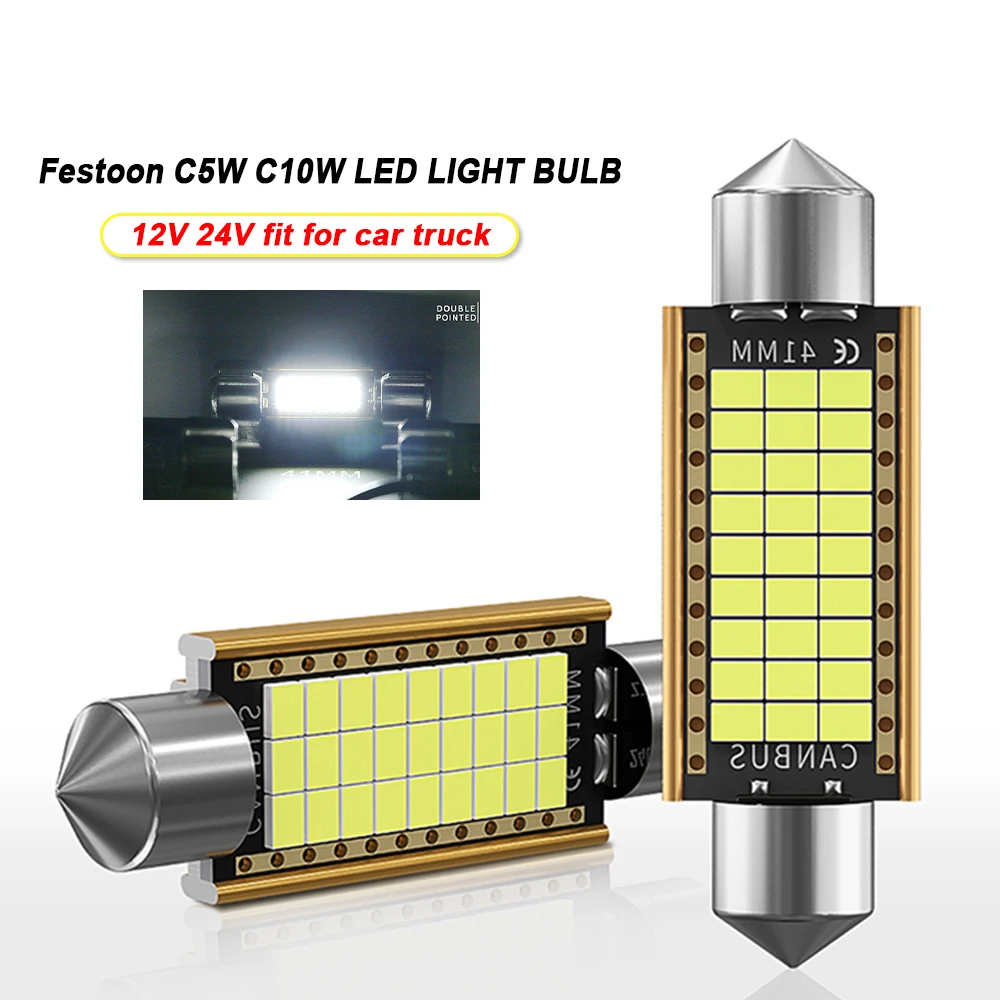 2PCS C10W C5W LED Canbus Festoon 31mm 36mm 39mm 41mm Light For Car Truck  Interior Reading Bulb License Plate Signal Lamp 12V 24V