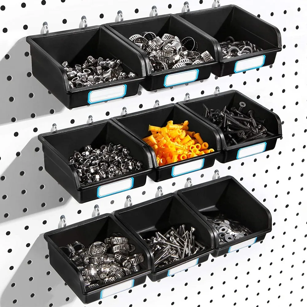 

Pegboard Bins with Hooks PP Pegboard Box Holder for Organizing Accessories Tools Office Workshop Garage Storage Rack
