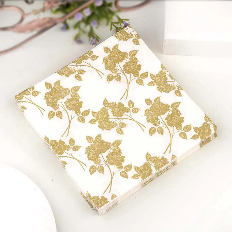 Golden Leaf Printed Napkin 10/20pcs/Pac 33cm 2-Ply Wedding Cup Flower Paper Colourful Placemat Paper Mouthcloth Banquet