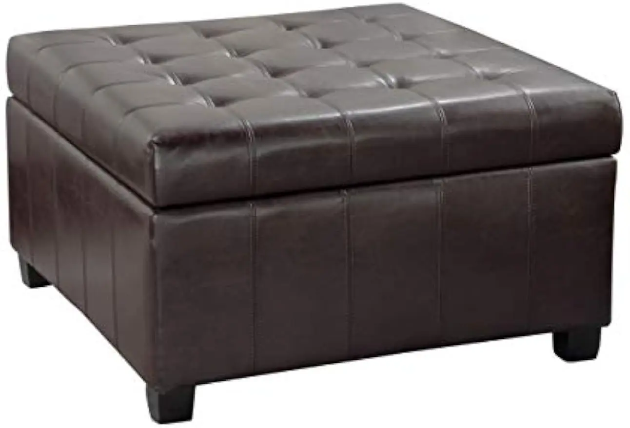 

Christopher Knight Home Alexandria Bonded Leather Storage Ottoman, Marbled Brown , 31” x 31”x 18.6”