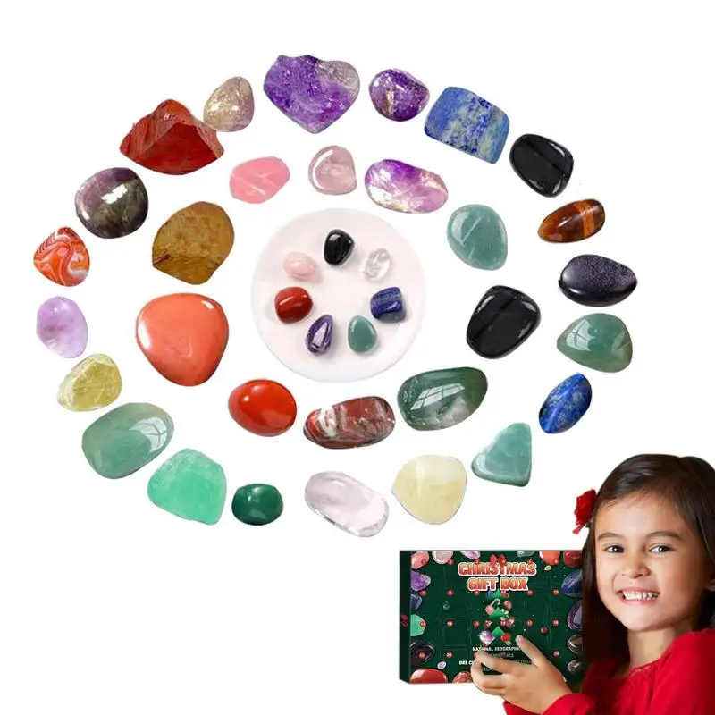 

24 Days Advent Calendar Rock Collection Box For Kids Gemstones Crystal Christmas Countdown Calendars