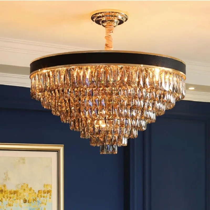 

LED pendant lamps luxury Nordic modern crystal living dining Room lights bedroom fashion round hang chandeliers Home Decorations