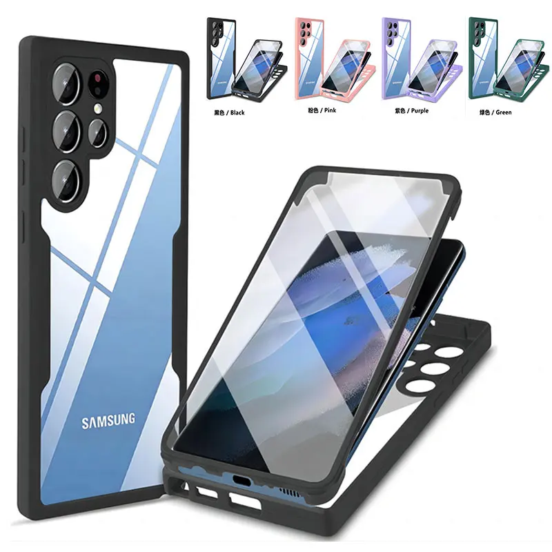 360 pełna obudowa przezroczysta obudowa do Samsung Galaxy S23 Ultra S22 Plus S21 A54 5G A53 A13 A23 A73 A33 odporna na wstrząsy silikonowa osłona_voghion.com