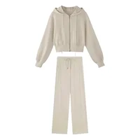 Automne décontracté sweats femmes ample à manches longues fermeture éclair sweats à capuche veste taille pantalon de sport 2 pièces ensemble survêtements 6