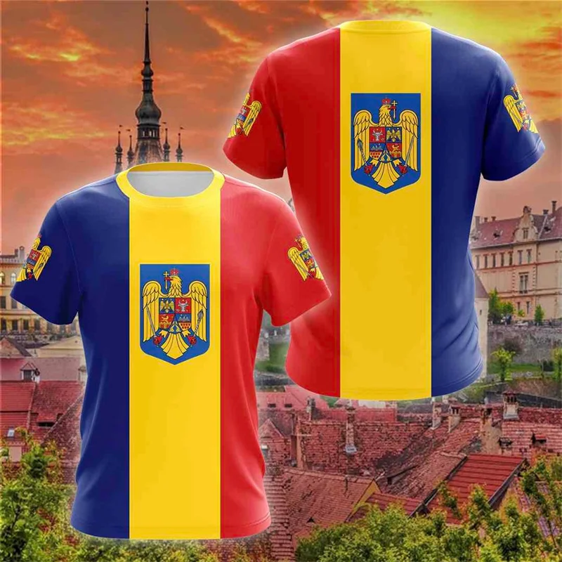 

Romanian National Emblem 3D Print Men's T Shirt Summer O-Neck Short Sleeve Fashion Cool Clothing Larg Size T-Shirts For Men