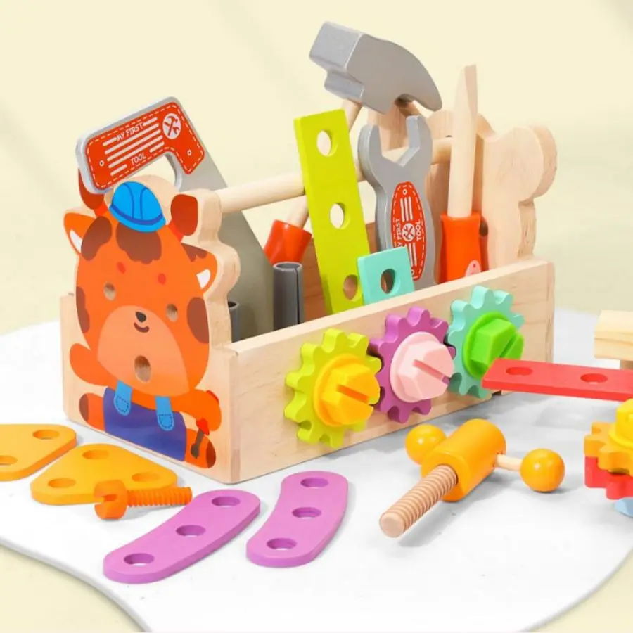 Children's Wooden Toolbox Montessori Educational Toys Nuts Screws Simulated Carpenter Assembly Repair Tools Creative Play Set 6
