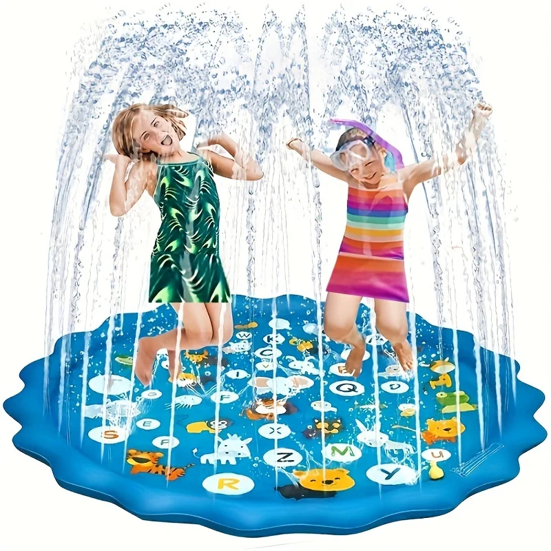 Tapis anti-éclaboussures géant de luxe 3 en 1 pour enfants, 66.93 pouces, arroseur de piscine, dessin animé A-Z, motif Alphabet, jouet de jeu d'eau pour pelouse extérieure