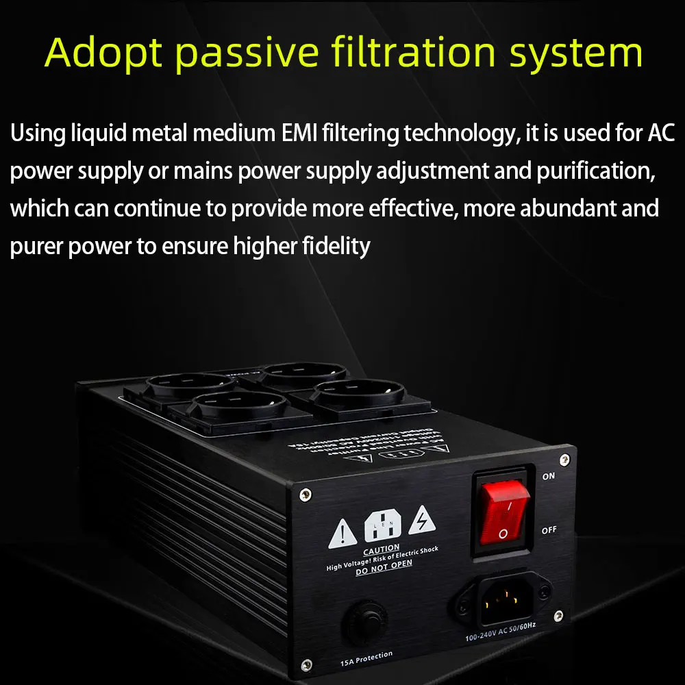 Audio power filter YYAUDIO HiFi Audio Noise AC Power Filter Power Conditioner Purifier Surge Protection with EU Outlets Strip