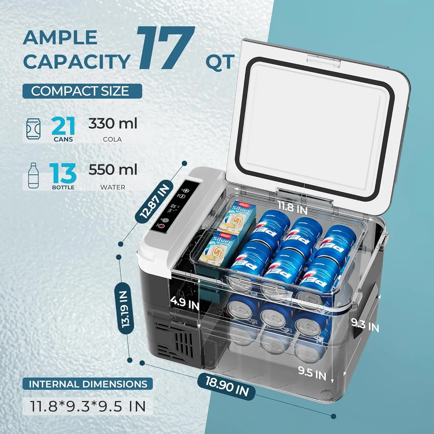 EUHOMY 12V 17 Quart Compressor Electric Cooler with APP Control, Compatible with Car Fridge 12/24V DC and 120-240V AC Power
