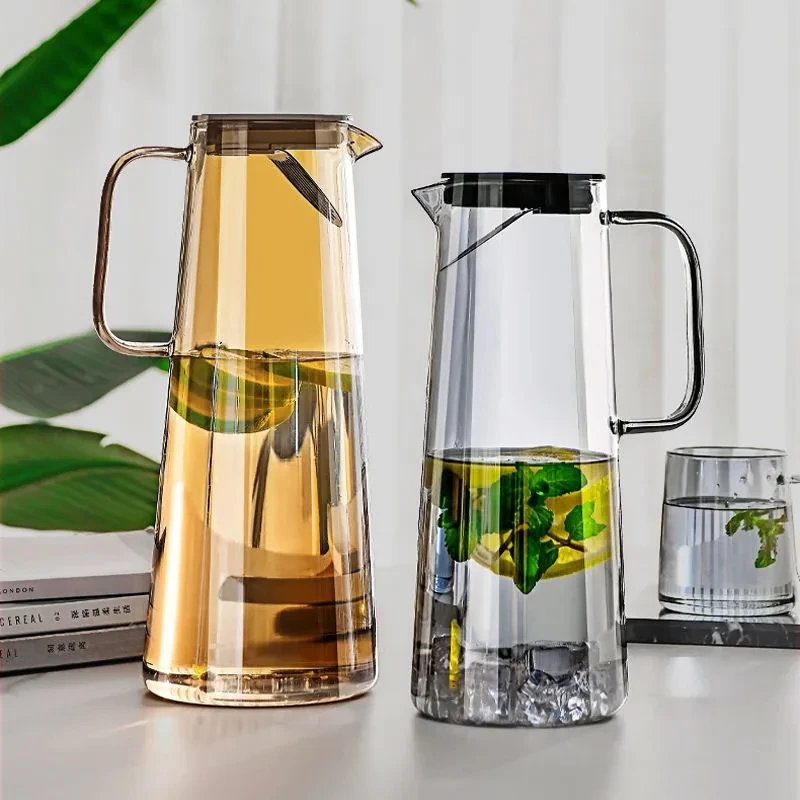 New 1.7L Glass Water Pitcher With Handle Bamboo Lid Heat Resistant Cold Hot  Kettle Capacity Tea Pitcher Water Juice Jug - AliExpress
