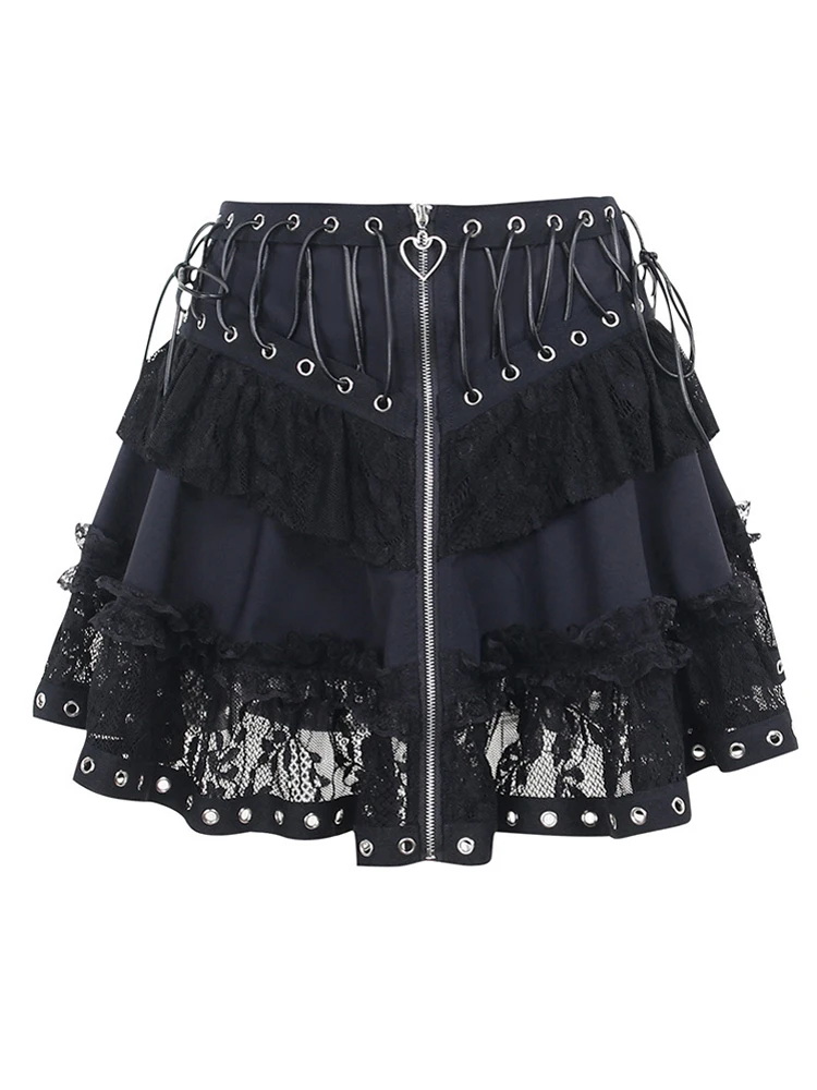 

2024 New Streetwear Gothic Lace Skirt Women Emo Alternative Y2k E-girl Lolita High Waist Skirt Harajuku Grunge Clubwear Female