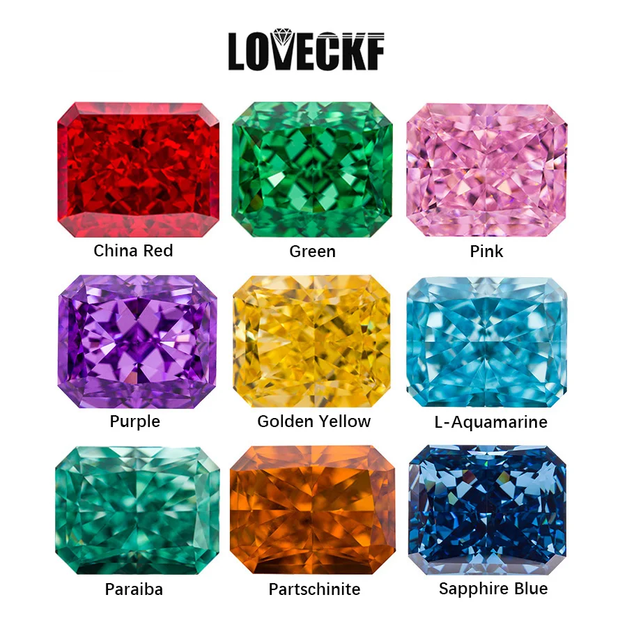 

Top Colors Radiant Crushed Ice Cut High Carbon Diamond Cubic Zirconia Gesstome 4K Cutting 5A Grade Quality CZ Lab Zircon Stones