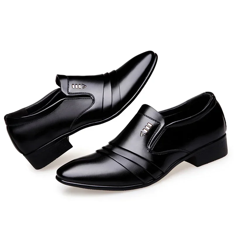 Mens Leather Dress Shoes Mens Dress Shoes PU Leather Fashion Men Business Dress Loafers Pointy Black Shoes Oxford Breathable Pointed Formal Wedding
