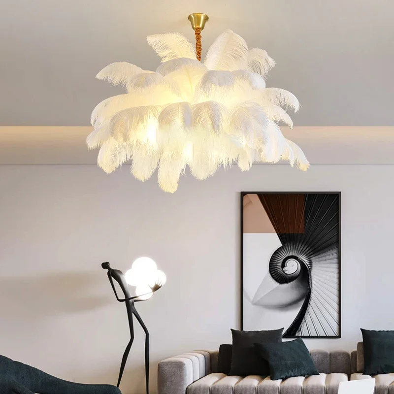 

Nordic Ostrich Feather Lamp Led Pendant Lights Living Room Home Decor Bedroom Indoor Lighting Chandelier Hanging Light Fixture