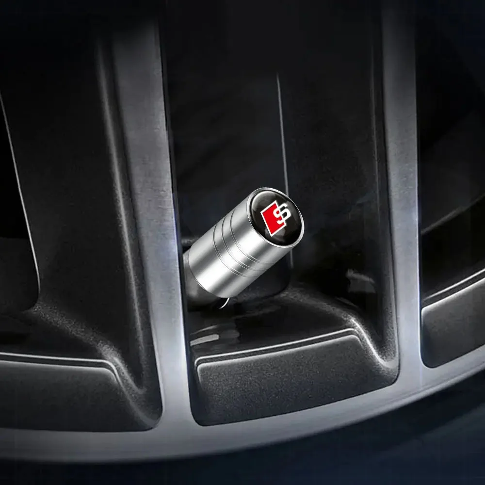 4-Piece Luxury Car Wheel Tire Valve Cap Set with Badge Emblem