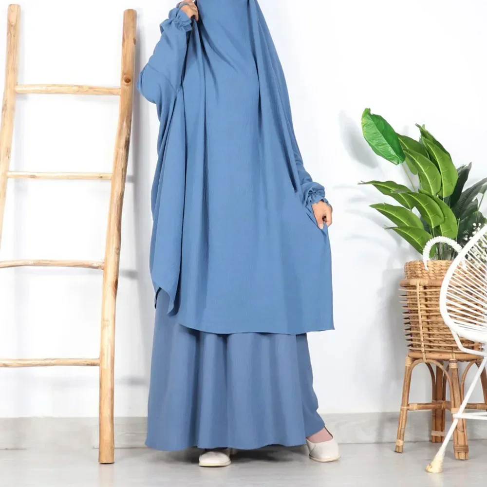 Abayas for Women 2 Piece Set Muslim Prayer Garment Abaya Long Khimar Hijab with Dress Ramadan Eid Islamic Clothes Niqab Djellaba