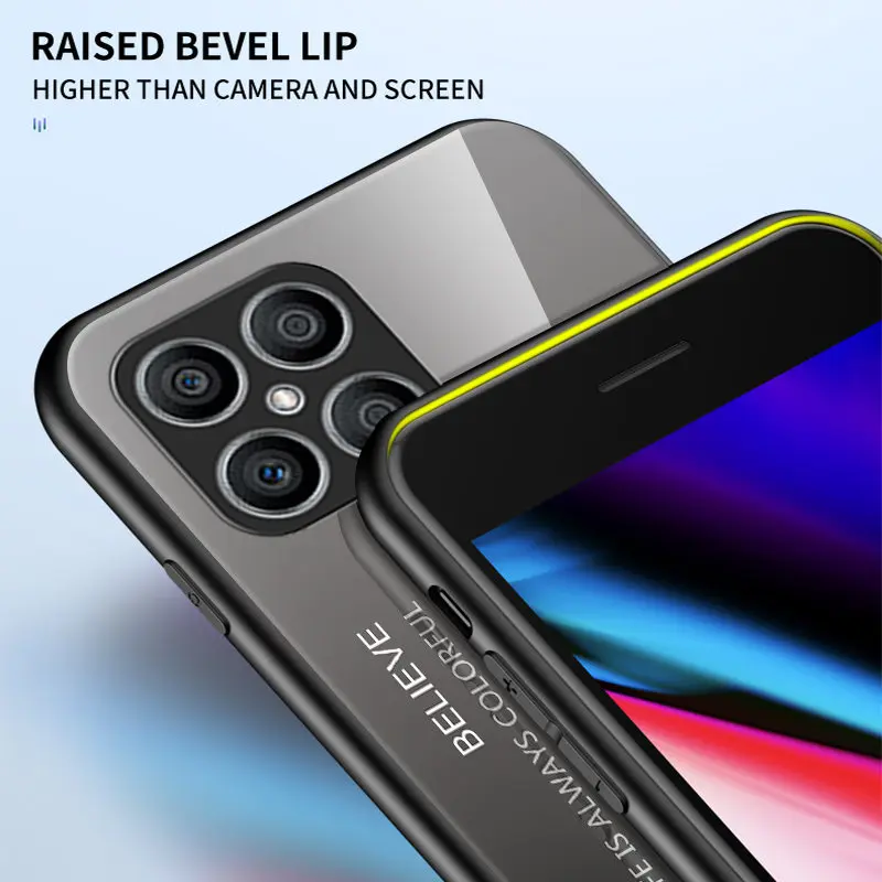 Gradient Tempered Glass Back Cover with Soft TPU Bumper - Hard Case