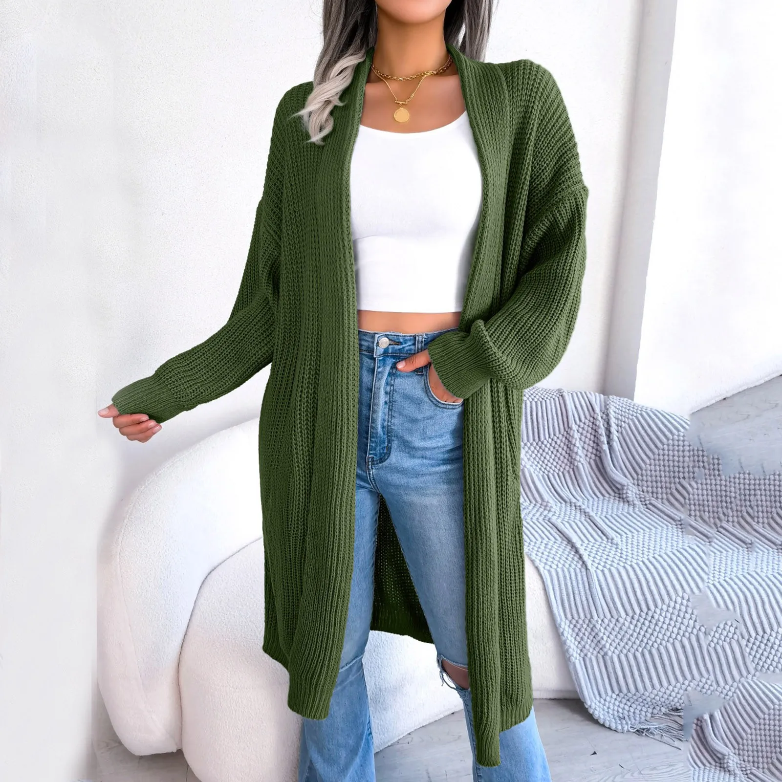 

Womens Long Cardigans Sweaters Fall Oversized Slouchy Knit Chunky Open Front Sweater Coat With Pockets