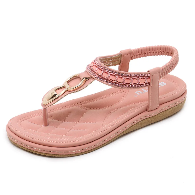 Summer Bohemian style female sandals casual comfortable flat flip flops woman sandals large size soft bottom beach shoes 35-42