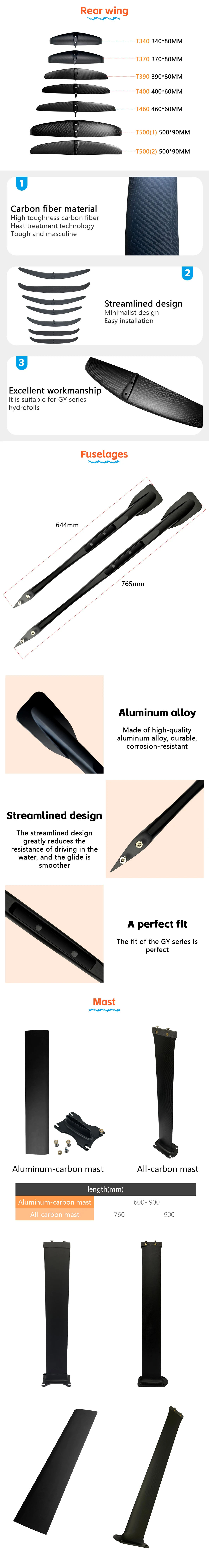 Description Picture 6 of itemHydrofoil Kitesurfing Carbon Fiber Hydrofoil GY-1310 with Large Blade 2100 sq cm 75 90 cm Aluminum Mast for Primary Surfing