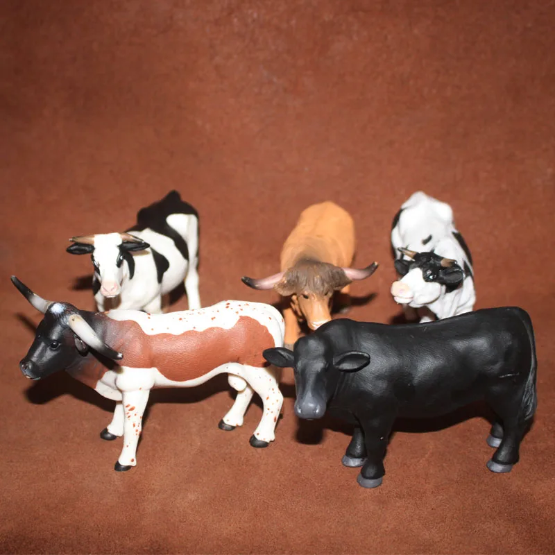 

pvc figure Toy model Animal Model Toy Farm Ornaments Black Cow Bull Longhorn Cattle 5pcs/set