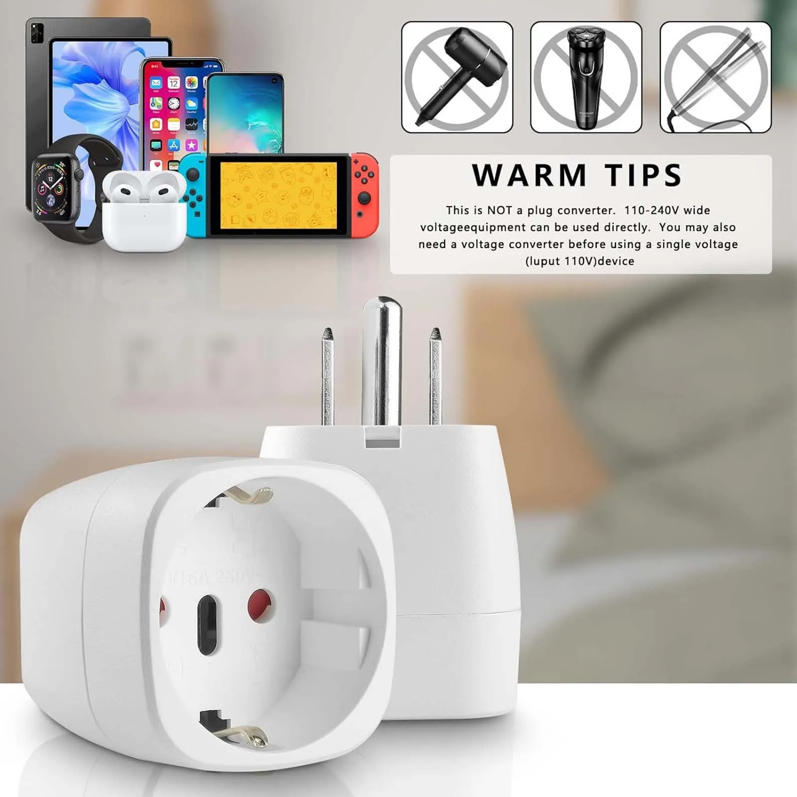 Portable Travel Adapter Us Adapter Socket German Plug Adaptor For Eu To Us/Canada/Mexico/Thailand Etc. Charging Plug Chargers