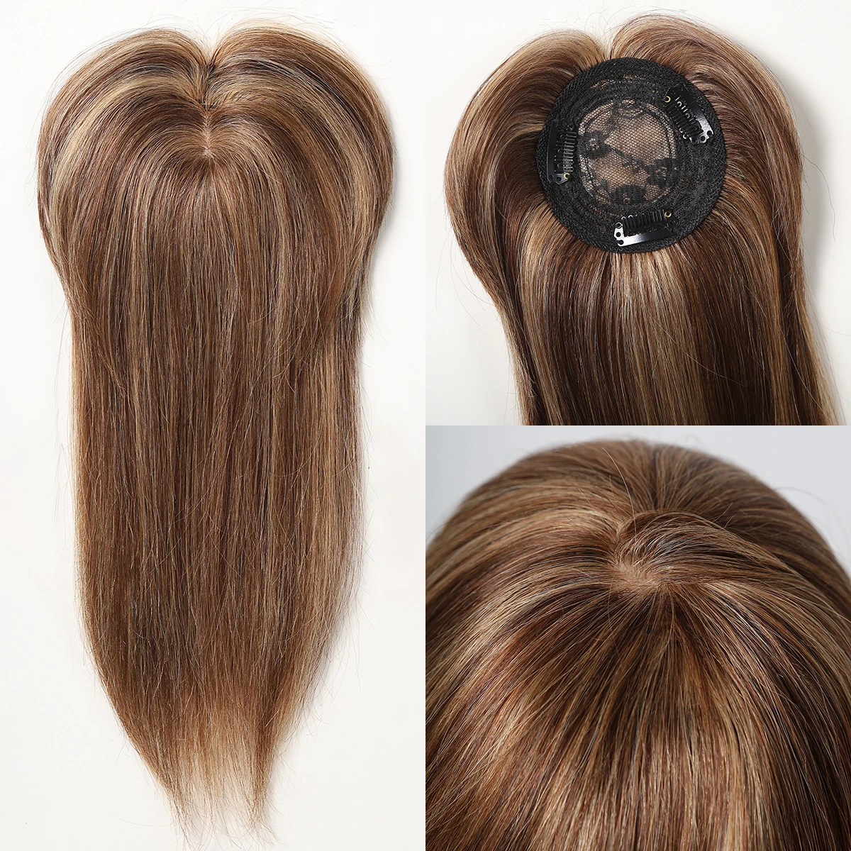 Human hair toppers Human Hair Toppers with Bangs Clips In Remy Hairpieces for Women 12Inch