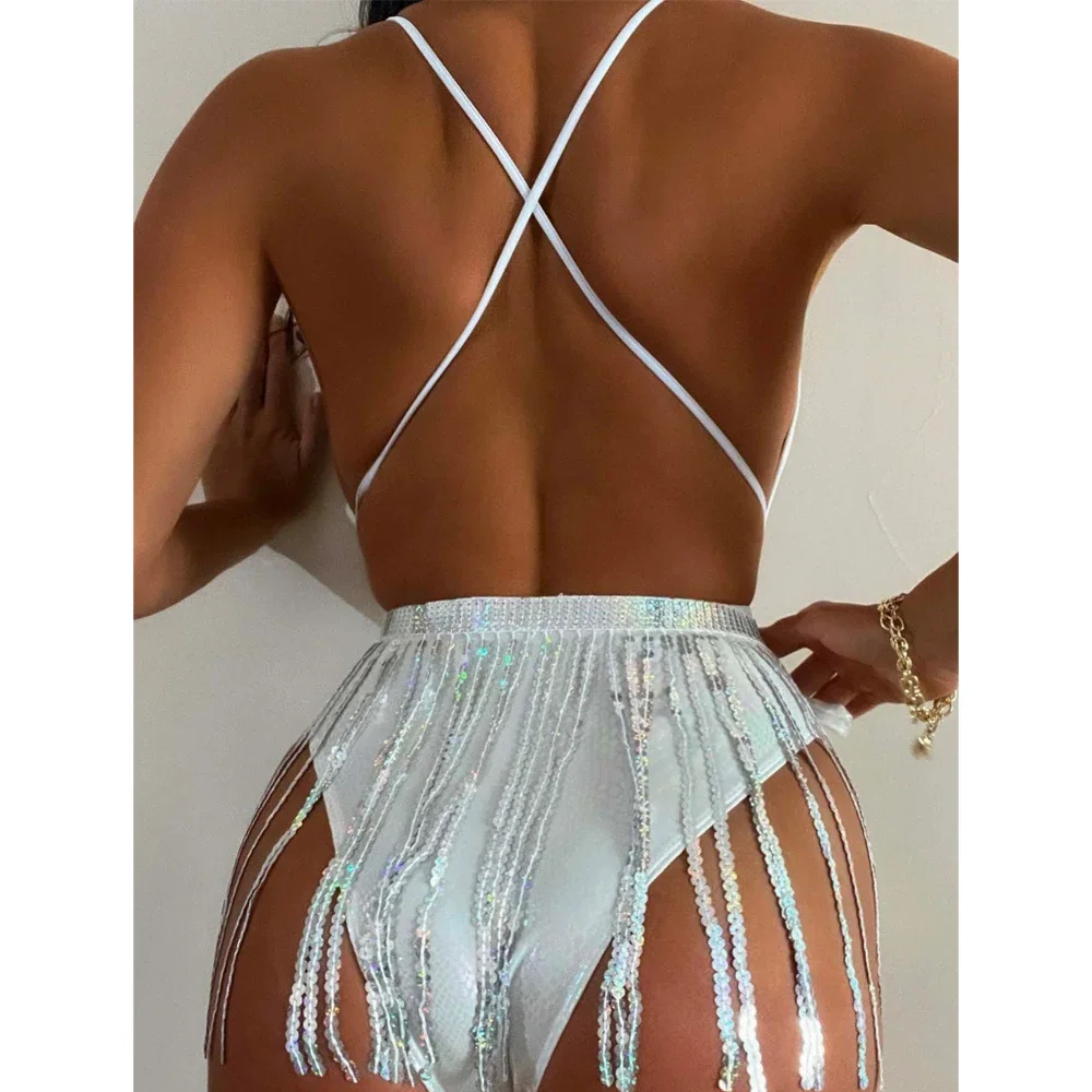 2024 New Split Swimsuit Set of Three Women Flash Cloth Sexy Fringed Bikini Bikini Now