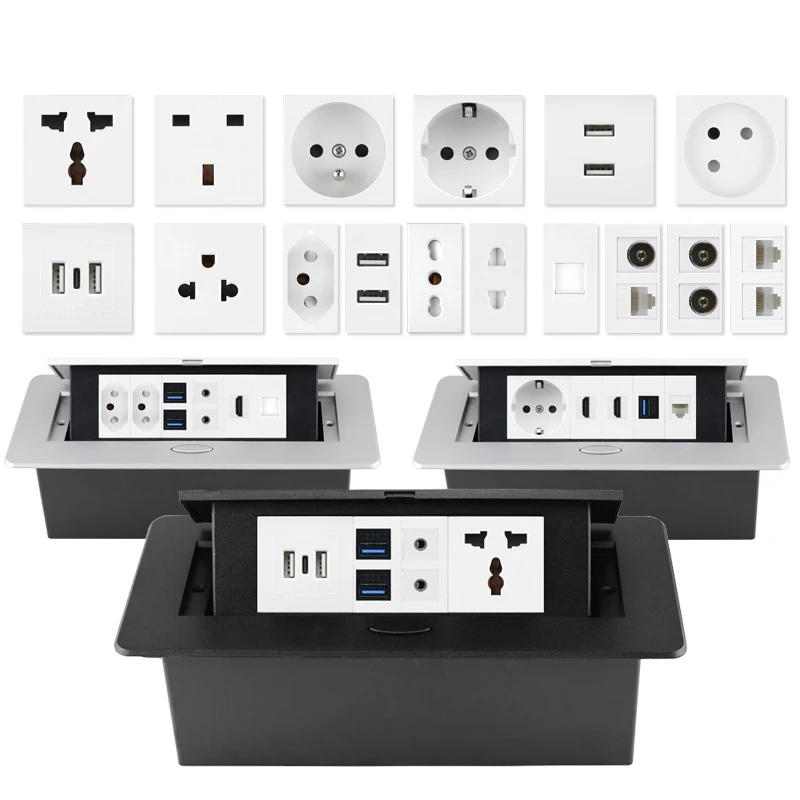 DIY Table Desktop Pop-Up Sockets Hidden EU FR AU US Plug Outlet With USB HDMI RJ45 Type C TV Multifunctional In The Countertop