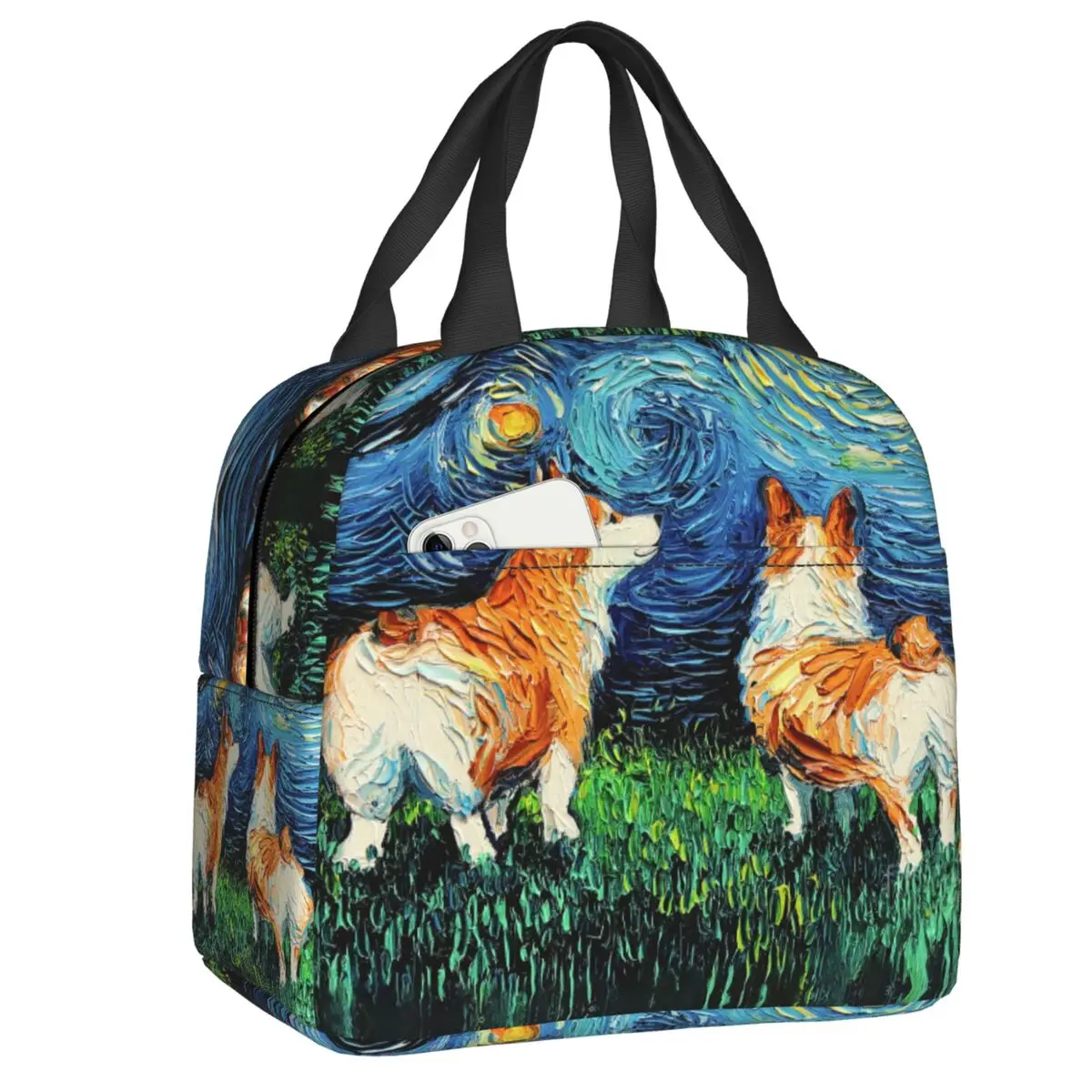 

Starry Night Welsh Corgi Dog Insulated Lunch Bag Reusable Cooler Thermal Lunch Box Outdoor Camping Picnic Food Container Bags