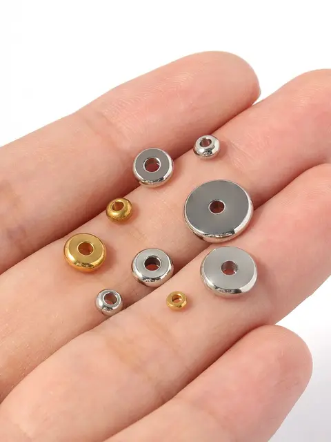 3/4/6/8/10mm Stainless Steel Jewellery DIY Spacer Beads Gold Color Flat  Round Big Hole Jewelry Making Loose Accessories Beads - AliExpress