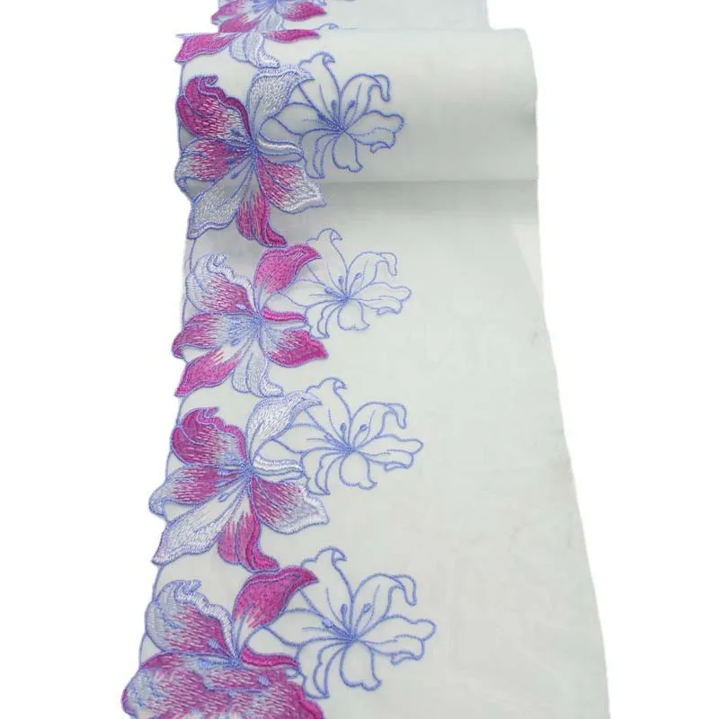 

28 ярдов фиолетовая Цветочная вышитая Тюлевая сетчатая кружевная отделка для шитья одежды аксессуары нижнее белье бюстгальтер платье Декор фабрика