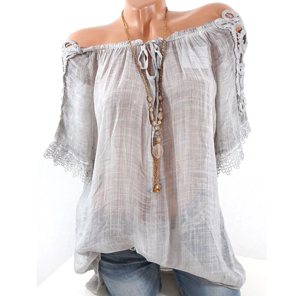 Lace Patchwork V Neck Loose Fit Summer Tee