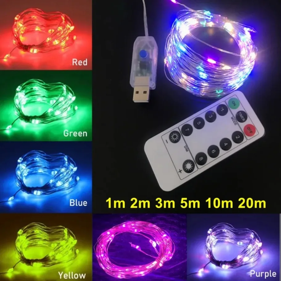 20m/10m Remote Control LED Fairy String Lights - 8 Function USB Decorative Lighting