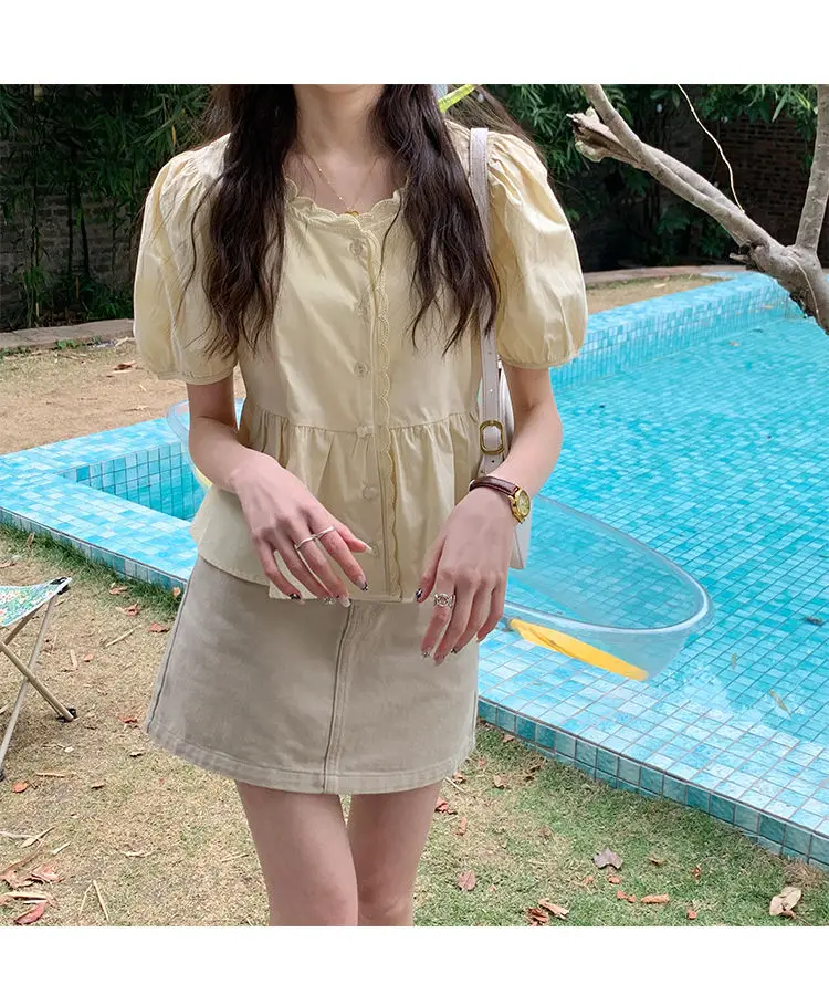 Women Elegant Sweet Preppy Summer Top fabric movement