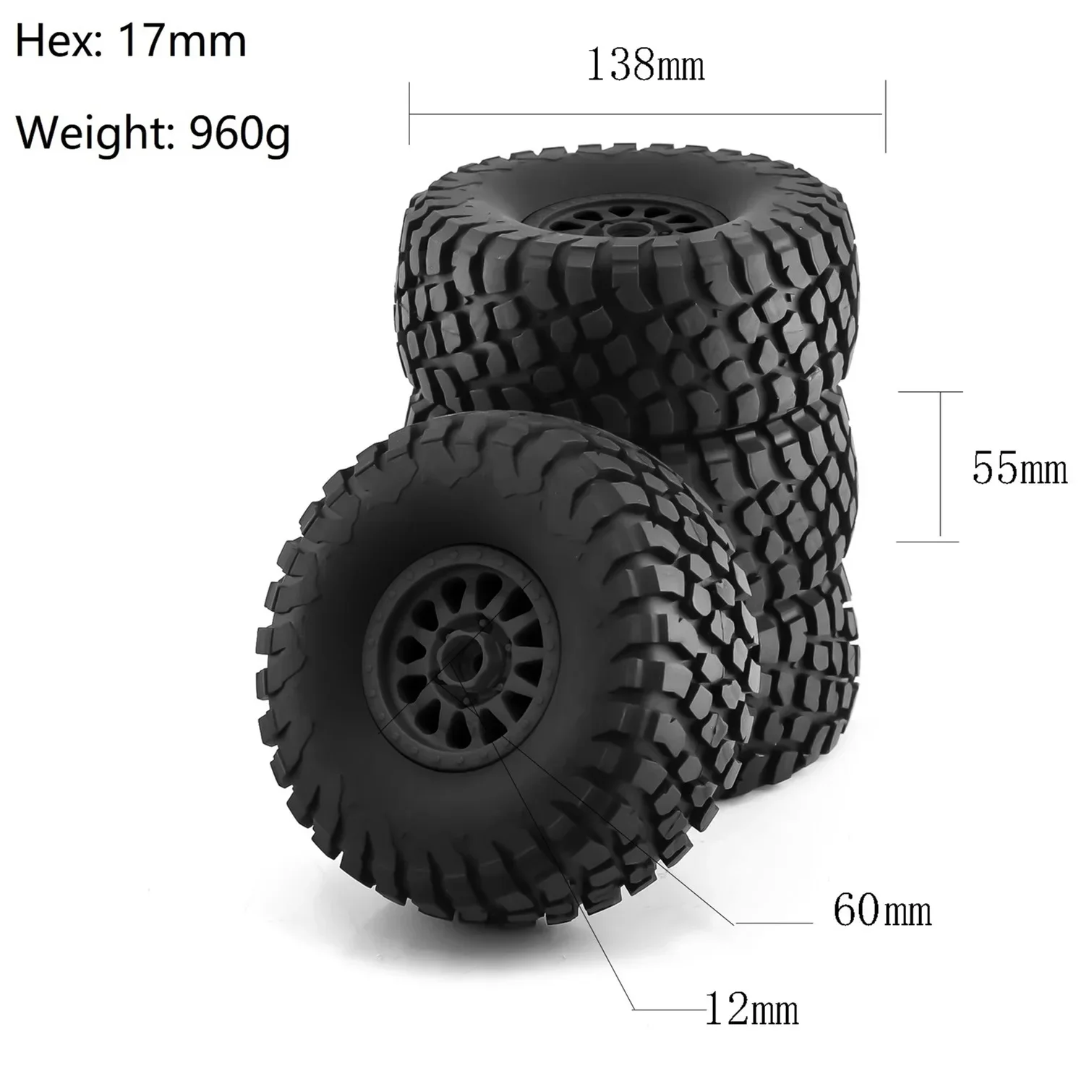 

GGRC 4Pcs 138mm 1/7 Desert Short Course Truck Tire 17mm Wheel Hex for ARRMA Mojave TRAXXAS UDR Yikong DF7 FS Off-road Buggy RC C