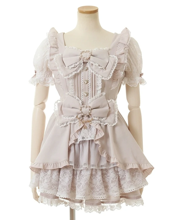 Japanese Style Cute Bow Short Sleeve Slim Lace Lolita Cake Dress Culottes Set Spring Summer Women Girls Sweet Shorts Set Outfits lolita dress lolita cosplay costumes
