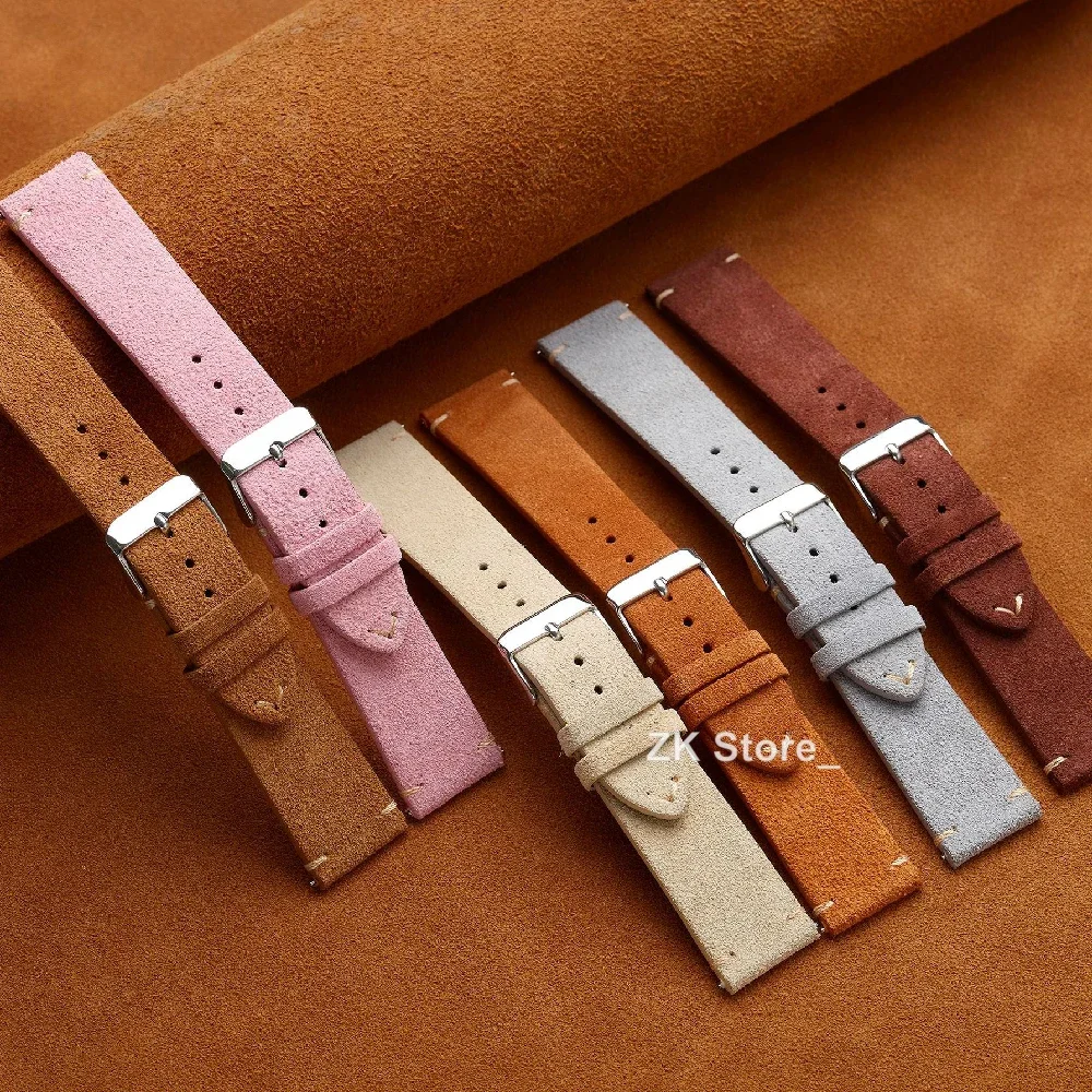 Vintage Genuine Suede Quick Release Watch Straps - Gray, Brown, Black, Beige