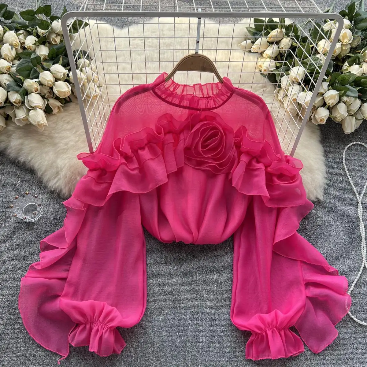 

HIGH QUALITY New Fashion 2023 Designer Shirt Women's Irregular Ruffle Blouse Shirt