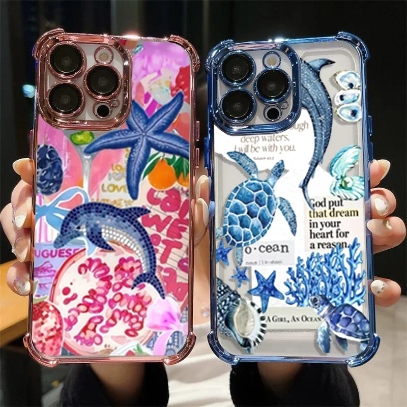 Cute Blue Ocean Animal Plating Phone Case Cover