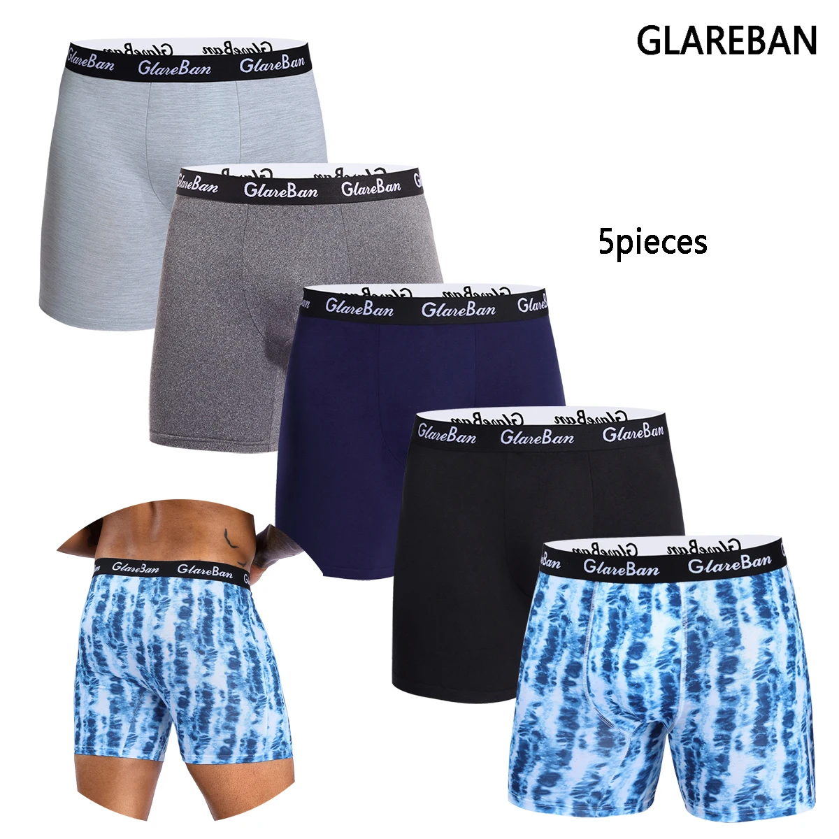 5pcs Set Mid-Long Boxer Shorts Men Underwear Male Underpants for Men Homme Boxershorts Slips Soft Panties Brand