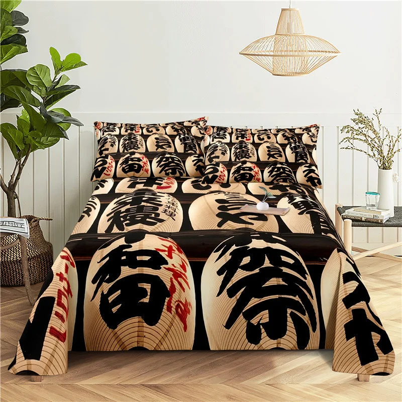 Japan Style 0.9/1.2/1.5/1.8/2.0m Fashion Digital Printing Polyester Bed Flat Sheet With Pillowcase For Woman Bedding Set 6