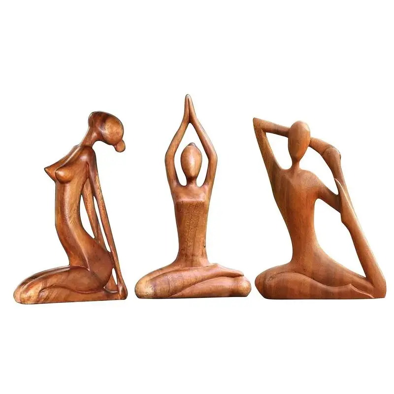 Wooden Yoga Pose Escultura Abstrato Yoga Meditação Estátua Mão Esculpida  Madeira Perfumado Art Decoração Para Sala Galerias