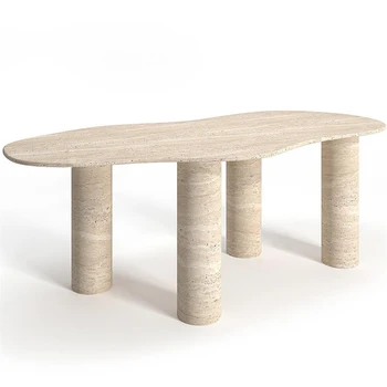 hot selling in america modern natural 4 legs design beige travertine dining table with good price
