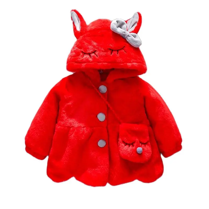 

Baby Hooded Jacket Cute Plush Rabbit Ears Autumn Winter Warm Cashmere Girls Coat Christmas Princess Outerwear Clothes For 1-3 Y