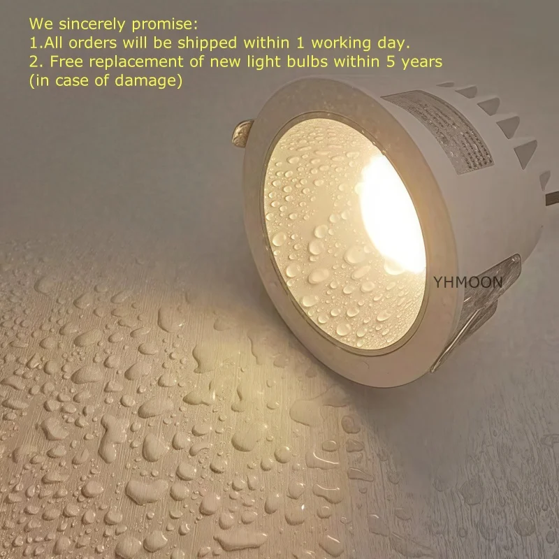IP65 Waterproof Embedded CRI98 Dimmable Spotlight AC110-220V 7W-30W Bathroom Kitchen Ceiling Downlight LED Anti Glare
